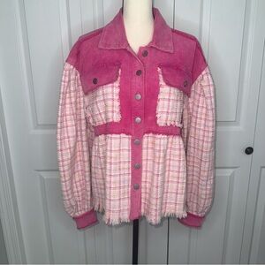 JK Pink Plaid Whimsical Funky Boho Hippie Women's Jacket oversized Small